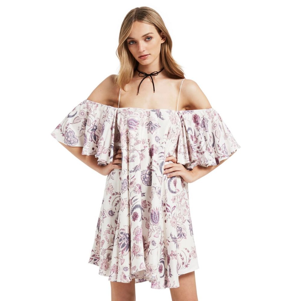 SEED HERITAGE White Floral Frill Cold Shoulder White Mini Dress RRP$219 - Picture 2 of 8